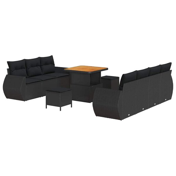 vidaXL Ensemble de canapé de jardin 10 Pièces Noir polyrotin
