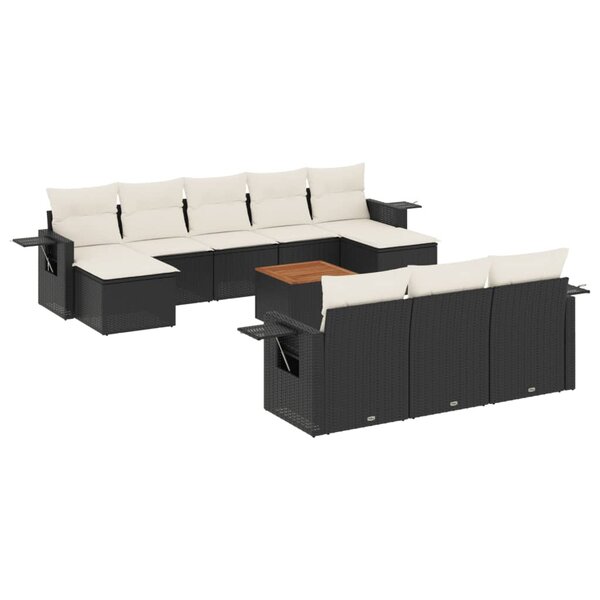 vidaXL Salon de jardin 11 Pièces avec coussins noir résine tressée