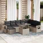 vidaXL Salon de jardin 9 Pièces avec coussins gris clair résine tressée