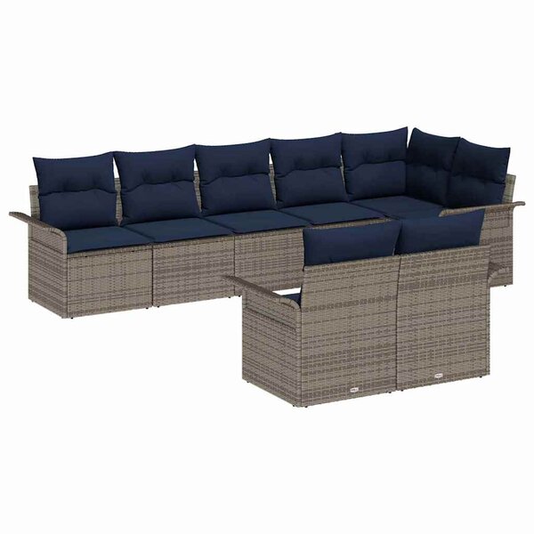 vidaXL Ensemble de canapé de jardin avec coussin 8 Pièces Gris Poly rotin