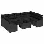 vidaXL Ensemble de canapé de jardin avec coussin Réglable 10 Pièces Noir