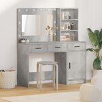 Set coiffeuse 2 pièces avec LED en bois d'ingénierie gris béton