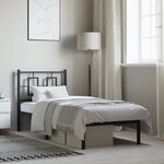 vidaXL Cadre de lit métal avec tête de lit noir 75x190 cm