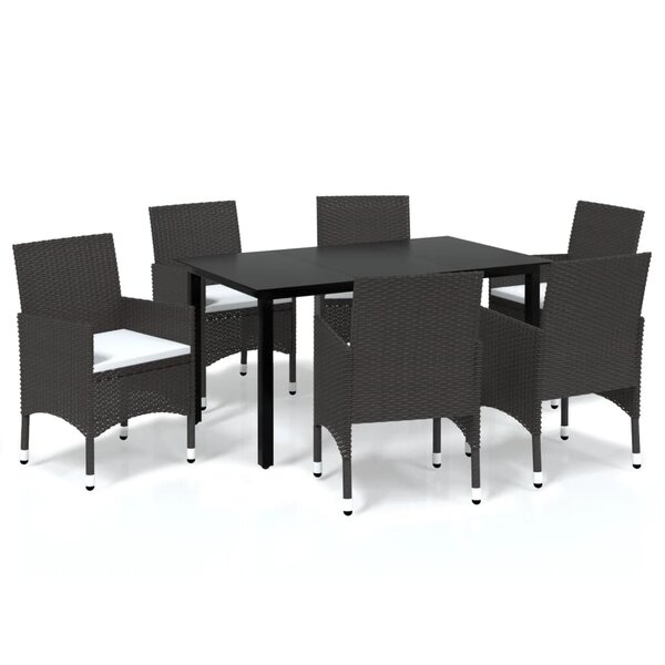 vidaXL Meubles à dîner de jardin et coussins 7 Pièces Poly rotin Marron
