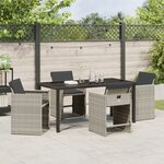 Ensemble de salle à manger de jardin vidaXL 5 pièces avec coussins gris clair en poly rotin