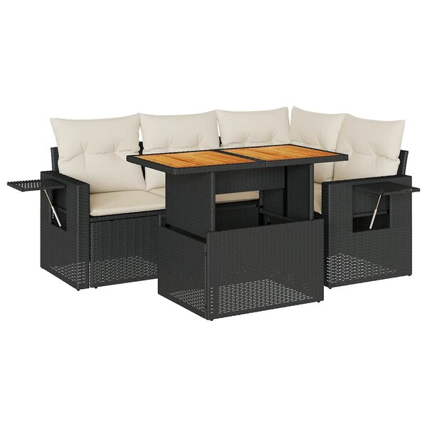 vidaXL Salon de jardin 5 Pièces avec coussins noir résine tressée