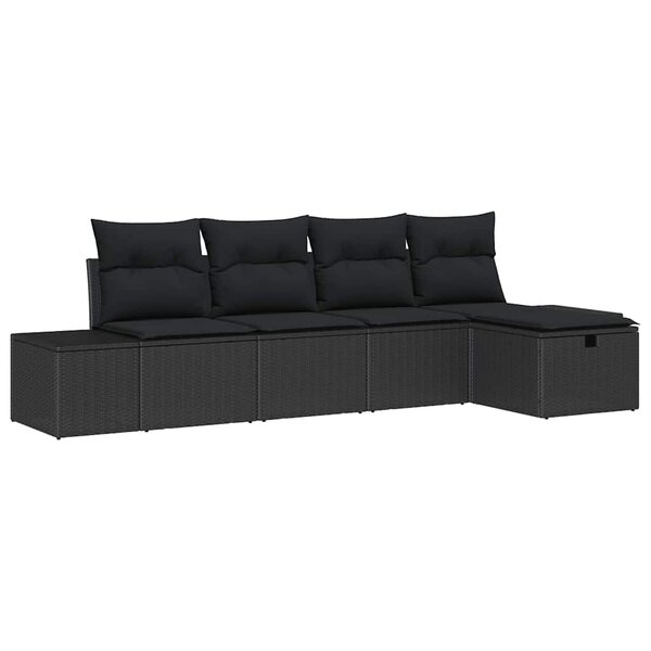 vidaXL Ensemble de canapé de jardin avec coussin 5 Pièces Noir polyrotin