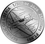 Monnaie HEROES OF WW2 PILOT 1/500 Oz Médaille Platine 25$ Liberia 2026 (PRÉCOMMANDE)