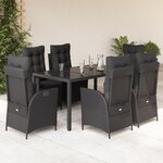 vidaXL Ensemble à manger de jardin coussins 7Pièces Noir Résine tressée