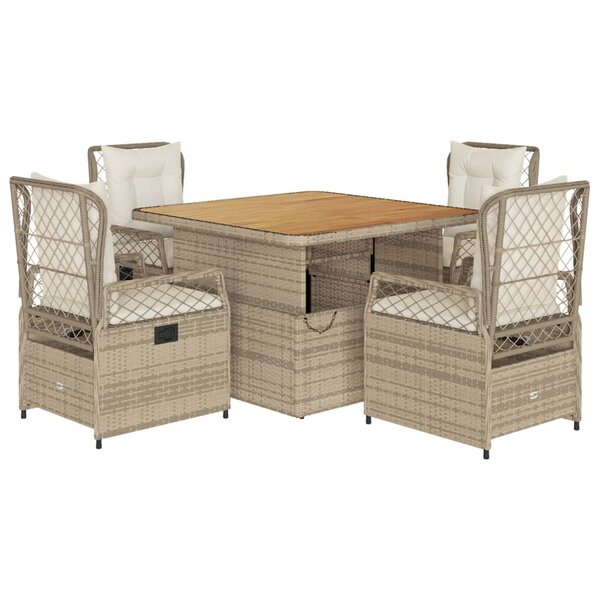 vidaXL Ensemble à manger de jardin avec coussins 5Pièces Beige poly rotin