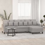 vidaXL Canapé à 3 places avec repose-pieds Gris clair 210 cm Tissu