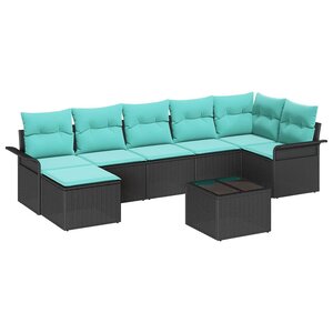 vidaXL Ensemble de canapé de jardin avec coussin 8 Pièces Noir Poly rotin