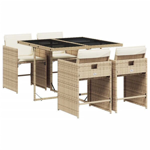 vidaXL Ensemble à manger de jardin avec coussins 5Pièces Beige poly rotin