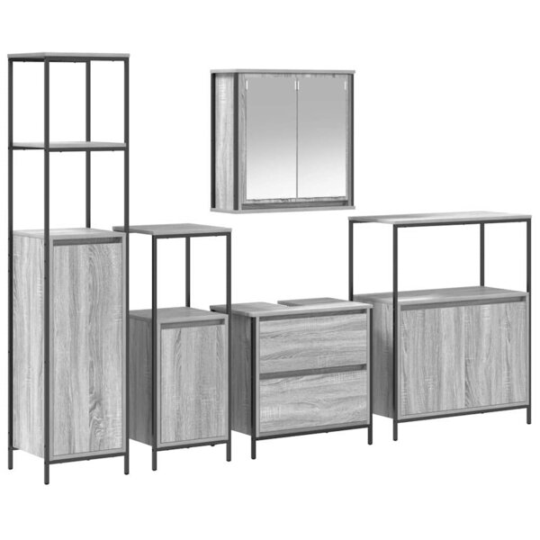 vidaXL Ensemble de mobilier de salle de bain avec étagère 5 Pièces Gris