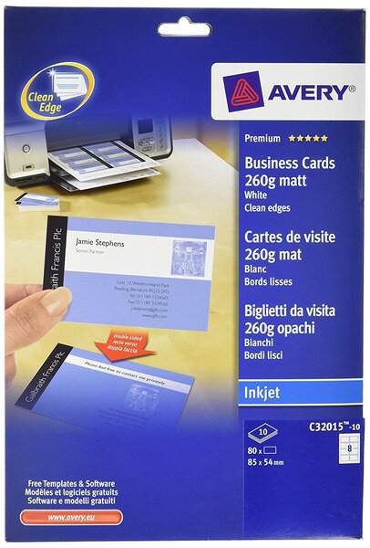 Pochette de 80 cartes de visite ( 85x54 mm ) jet d encre mat 260g supérieure AVERY ZWECKFORM