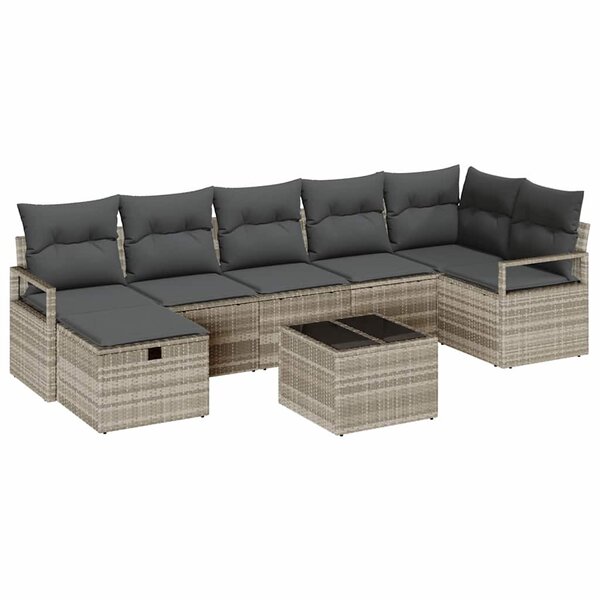 Ensemble de Canapé de Jardin de 8 Pièces avec Coussins en Rattan Poly Gris Clair