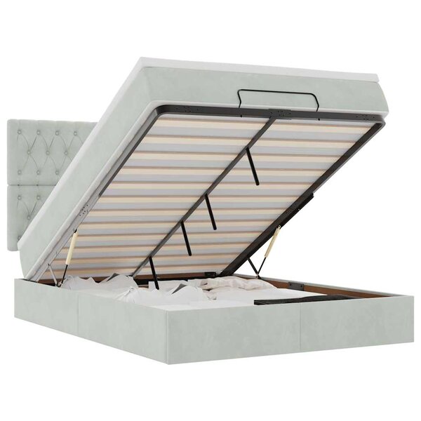 vidaXL Cadre de lit ottoman avec matelas gris clair 140x200 cm velours