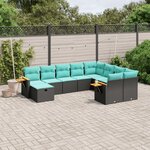 vidaXL Salon de jardin 10 Pièces avec coussins noir résine tressée