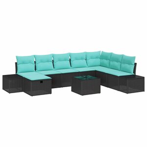 vidaXL Ensemble de canapé de jardin avec coussin 9 Pièces Noir polyrotin