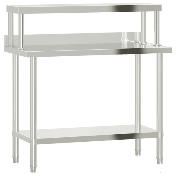 vidaXL Table de travail de cuisine avec étagère 110x55x120 cm inox