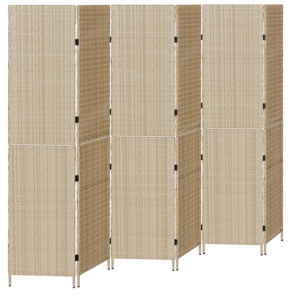 vidaXL Paravent 6 Panneaux Pliable Beige 294x180 cm Poly Rattan