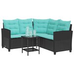 vidaXL Canapé de jardin 2 Pièces Noir et turquoise Poly rotin