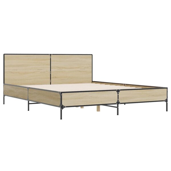 vidaXL Cadre de lit chêne sonoma 140x190 cm bois d'ingénierie et métal