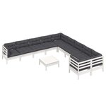 vidaXL Salon de jardin 11 Pièces avec coussins blanc bois de pin