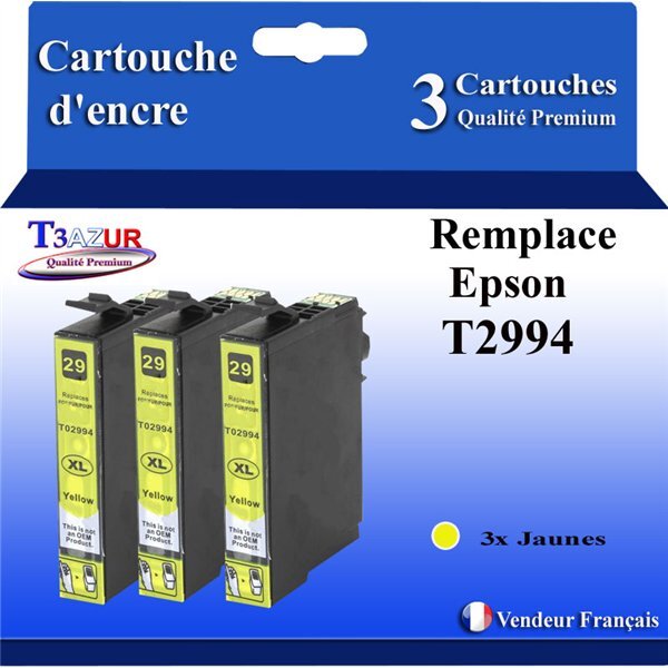 T3AZUR - 3x Cartouches compatibles avec Epson Expression Home XP-235  XP-245  XP-247  XP-255  XP-257  XP-332  XP-335  XP-342  XP-345  XP-352  XP-355  XP-432  XP-435  XP-442  XP-445  XP-452  XP-455  T2994 - Jaune