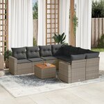 vidaXL Salon de jardin 9 Pièces avec coussins gris résine tressée