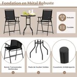 Bistrot pour patio 3 pièces table et chaises pliantes de bar de jardin avec plateau de table dpc trou pour parasol et repose-pieds 20_0007921