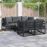 vidaXL Ensemble de canapé de jardin avec coussin 6 Pièces Noir Aluminium