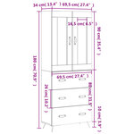 vidaXL Buffet haut Blanc 69 5x34x180 cm Bois d'ingénierie