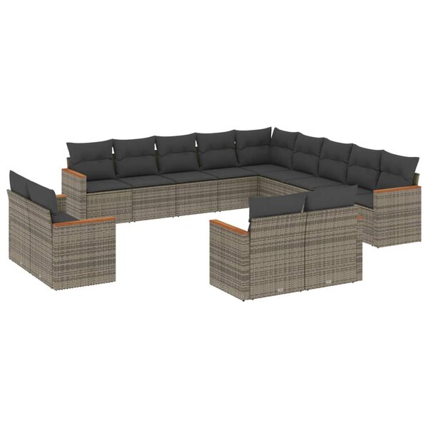 vidaXL Salon de jardin avec coussins 13 Pièces gris résine tressée