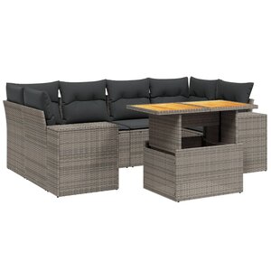 vidaXL Salon de jardin avec coussins 7 Pièces gris résine tressée