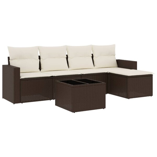 vidaXL Salon de jardin avec coussins 6 Pièces marron résine tressée