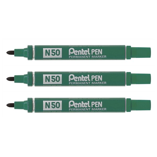 Marqueur permanent N50 Pointe Ogive 2 mm Vert x 3 PENTEL