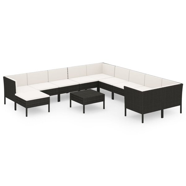 Salon de jardin meuble d'extérieur ensemble de mobilier 12 pièces avec coussins résine tressée noir 02_0015666