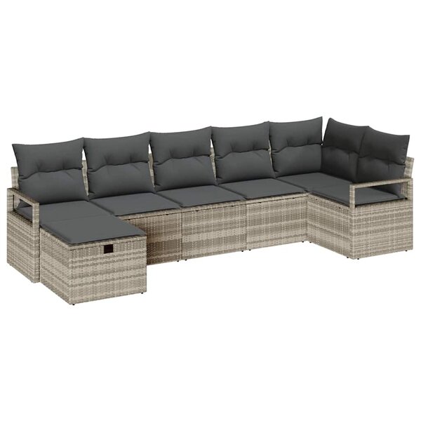 vidaXL Ensemble de Canapés avec coussin 7 Pièces Gris clair polyrotin