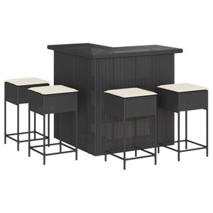 vidaXL Ensemble de bar de jardin 5 Pièces avec coussins noir poly rotin