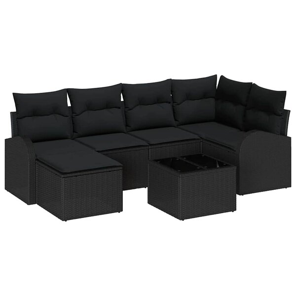 vidaXL Ensemble de Canapés avec coussin 7 Pièces Noir polyrotin