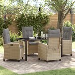vidaXL Ensemble de Salle à Manger de Jardin 5 Pièces avec Coussins Beige Poly Rotin