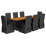 vidaXL Ensemble à manger de jardin 9Pièces coussins noir résine tressée