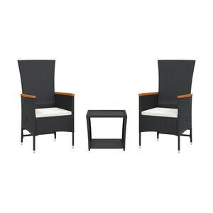 vidaXL Ensemble à manger de jardin avec coussins 3 Pièces Noir
