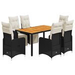 vidaXL Ensemble de bistro de jardin 7 Pièces coussins noir poly rotin
