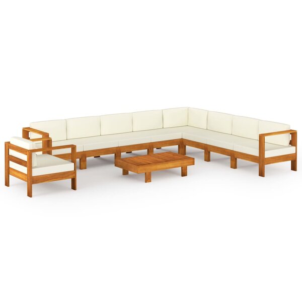 Salon de jardin meuble d'extérieur ensemble de mobilier 10 pièces avec coussins blanc crème bois d'acacia 02_0014980