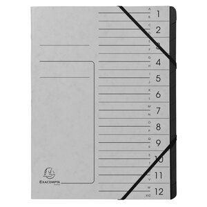 Trieur Agrafé Avec Élastiques Intérieur Noir 12 Compartiments - A4 - Gris - Exacompta