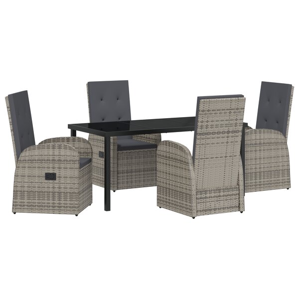 vidaXL Set de jardin 5 pièces avec coussins Gris Rattan poly