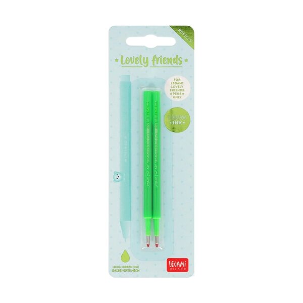 Legami REFCPP0006 - Set de 2 recharges pour stylo à encre gel Lovely Friends - Encre vert néon