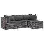 vidaXL Salon de jardin 4 Pièces avec coussins Gris Résine tressée